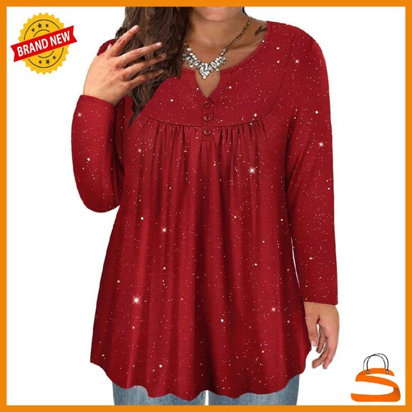 Plus Size Long Sleeve Tunic Top XL-5XL Flowy Polyester Spandex - Picture 1 of 8